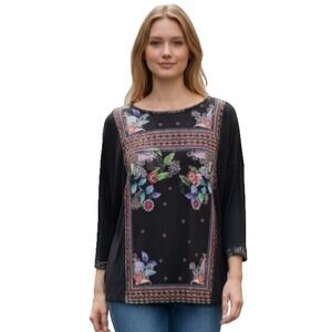 Desigual Beaded Knit Top‎ womens Small Floral Stretch 3/4 Sleeve